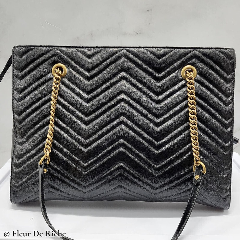 Gucci Calfskin Matelassé Medium GG Marmont Slim Tote Bag Black - Picture 6 of 7